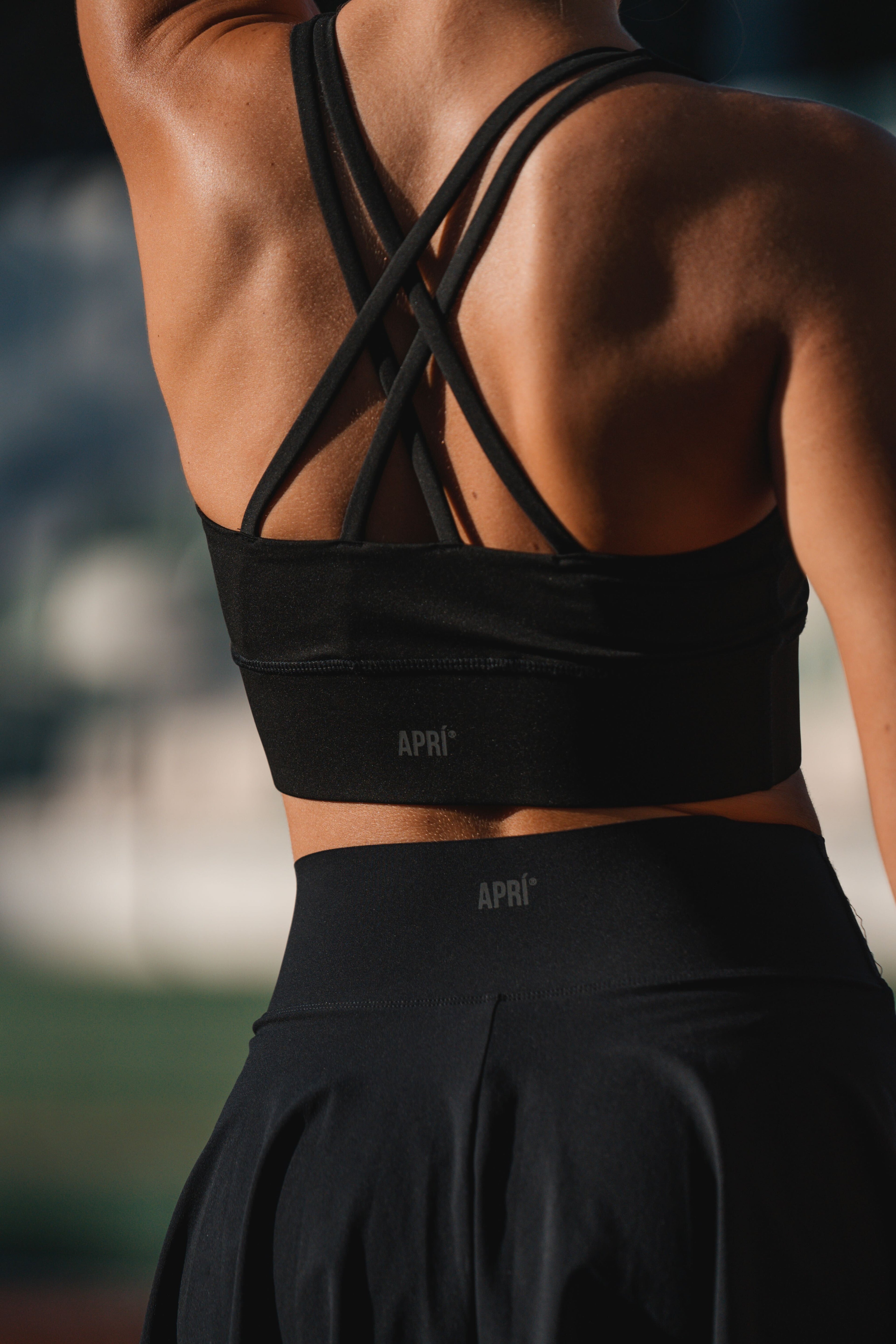 black cross back straps sports bra back tennis 